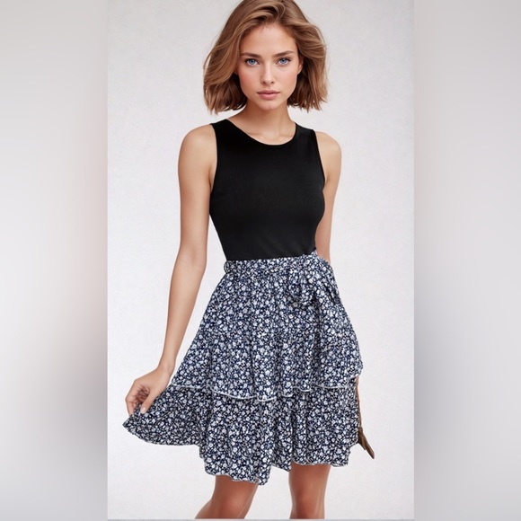 Boho Floral Print Belted Layered Hem Dress - Picture 4 of 9